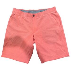 Under Armour Men Heatgear Golf Shorts Coral Size 38 Loose Fit Flat Front UA Prep